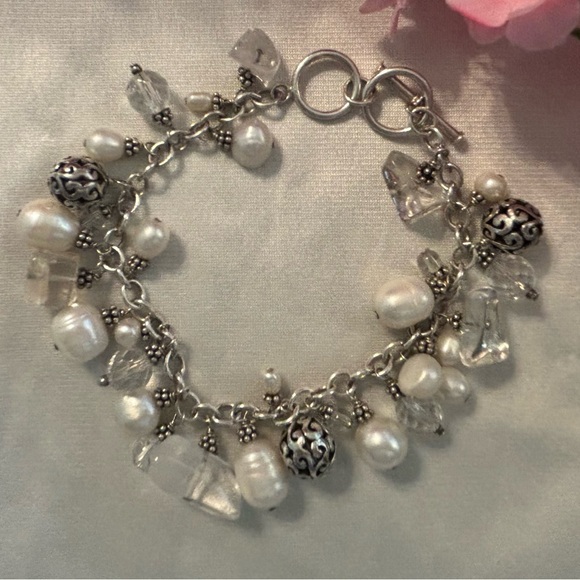 Silpada Rare Hostess Cha~Cha Beaded Sterling Silver, Pearl and Quartz Bracelet - Picture 8 of 15